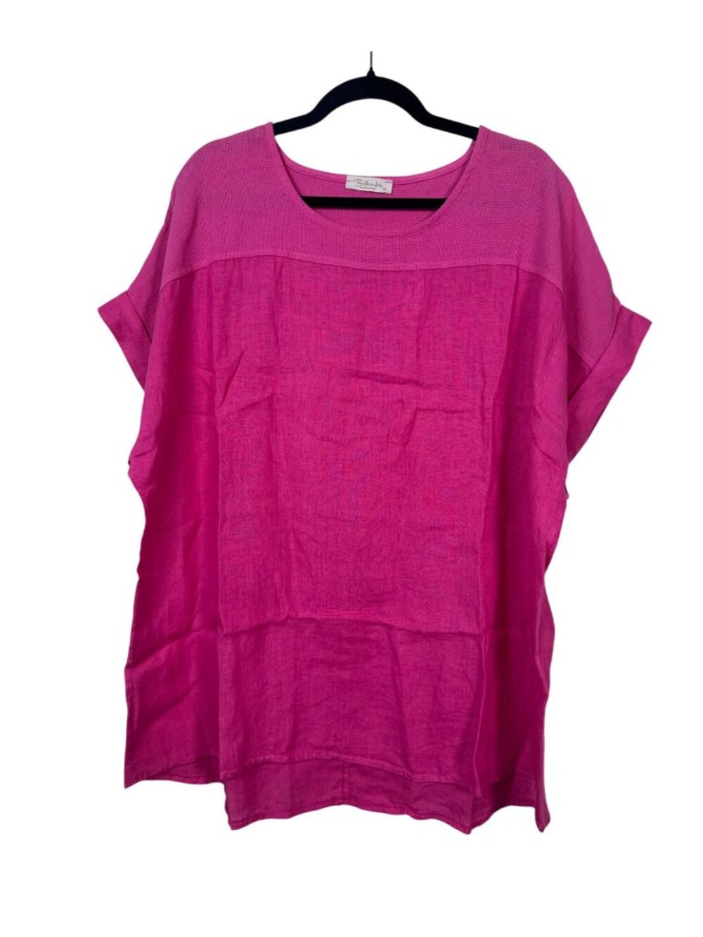 Bella Ambiance Womens Pink 100% Linen Tunic Top Italy Plus Size 2X Short sleeve